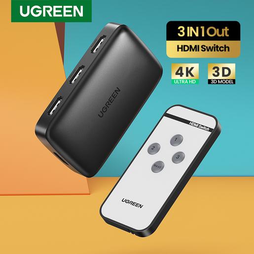 Переключатель HDMI UGREEN CM332-80125; HDMI 1.4; вход: 3x HDMI (F); выход: 1x HDMI (F), разрешение: 4K*2K@30Hz