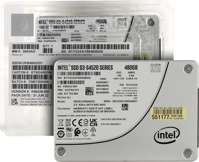 SSD накопитель Intel D3-S4520 SSDSC2KB480GZ01 480ГБ, 2.5", SATA III, SATA