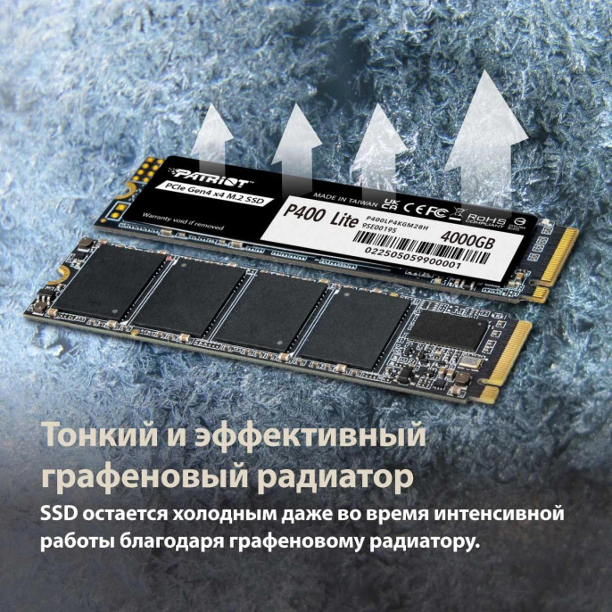 Накопитель SSD Patriot P400 Lite 1TB (P400LP1KGM28H) (M.2, PCI Express 4.0 x4, 3D TLC NAND, скорость чтения/записи: 3500/2700 МБ/с)