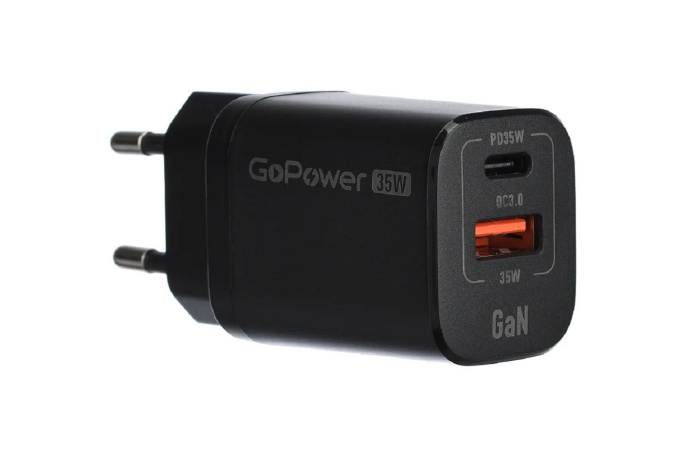 Зарядное устройство 1USB+1TYPE-C 35W QC3.0 00-00028403 BLACK GOPOWER
