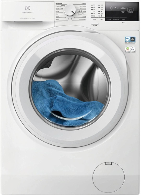 Стиральная машина Electrolux EW6F2281E, с фронтальной загрузкой, 8кг, 1200об/мин, инверторная, с английской панелью управления