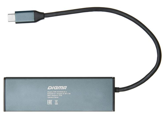 Стыковочная станция Digma HUB-2U3.0CCR-UC-G, серый [hub-2u3.0сcr-uc-g]