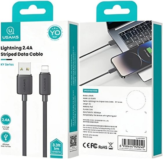 Кабель Usams US-SJ689 Lightning 2.4A Striped Data Cable-KY Series 1m Черный (SJ689USB01)