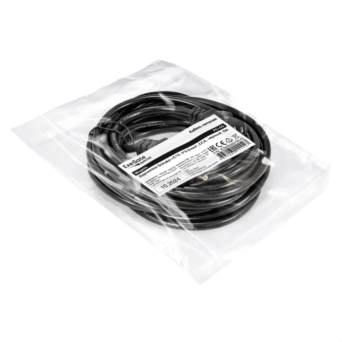 Кабель питания ExeGate Special PC-5S-Schuko->C13/3x0.5 (Евровилка EU/Тип F(Schuko) ->IEC 320 C13, 3*0.5mm2, CCA, черный, 5м) ES280997RUS