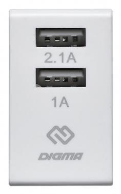 Сетевое зарядное устройство Digma DGWC-2U-3A-WG, 2xUSB-A, 15.5Вт, 3.1A, белый