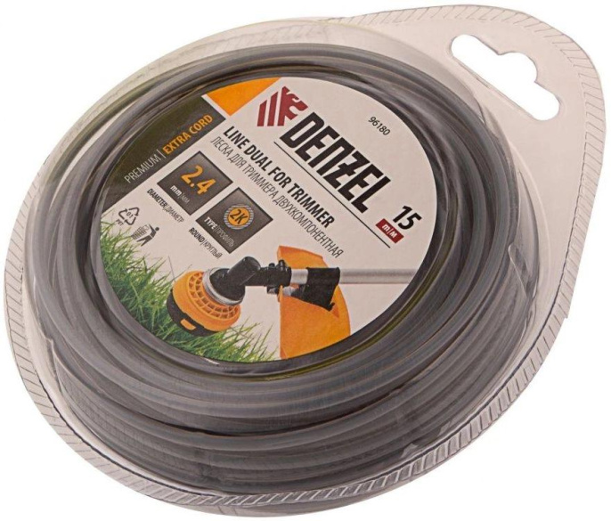Леска для садовых триммеров DENZEL 96180,  2.4мм, 15м