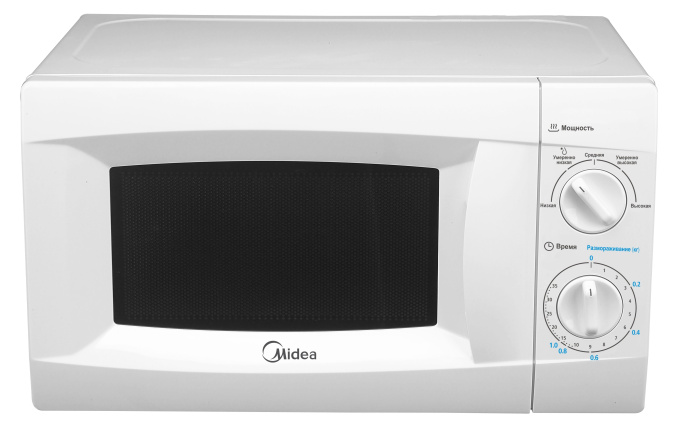 Микроволновая печь Midea MM720CKE (отдельностоящая, микроволны (соло), объем: 20 л, выходная мощность микроволн: 700 Вт, управление: механическое, диаметр поворотного стола: 255 мм, цвет: белый)