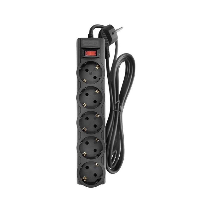 CBR Сетевой фильтр CSF 2505-3.0 Black CB, 5 евророзеток, длина кабеля 3 метра, цвет чёрный коробка