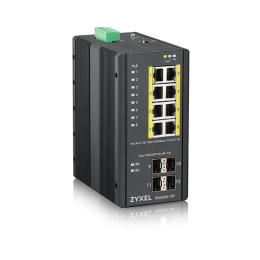 Коммутатор Промышленный L2 PoE+ коммутатор Zyxel RGS200-12P, 8xGE PoE+, 4xSFP, крепление на стену/DIN-рейку, IP30, два источника питания DC, бюджет PoE 240 Вт (RGS200-12P-ZZ0101F)