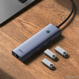 Хаб Baseus BS-OH109 UltraJoy Series 4 порта (Type-C to USB3.0*3+RJ45*1) Space Grey (B0005280A813-00)
