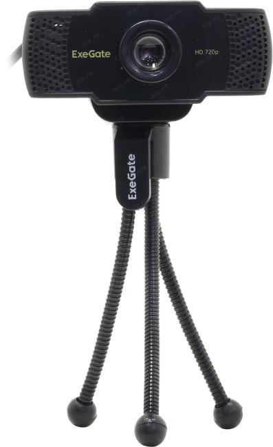 Веб-камера ExeGate BusinessPro C922 HD Tripod (1.3Мп, 1280х720, 720P, 30fps, ручной фокус, штатив Flex в комплекте, 4-линзовый объектив, микрофон с шумоподавлением, универсальное крепление, USB, кабель 1,5 м, Windows® 7/8/10/11, Mac OS 10.6 и выше, Chrome