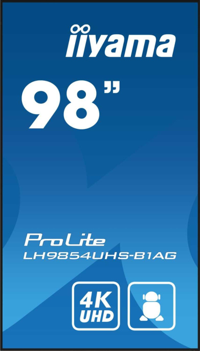 Информационный дисплей 98" 16:9 3840x2160 UHD 4K IPS, 60 Hz, 500 cd/m, H178°/V178°, 1200:1, 1.07B, 8ms, VGA, 3xHDMI, 2xDP, RJ-45, RS232C, MicroSD, 2xUSB Type A, Speakers, OPS Slot, Android 11, 24/7, 3Y, Black
