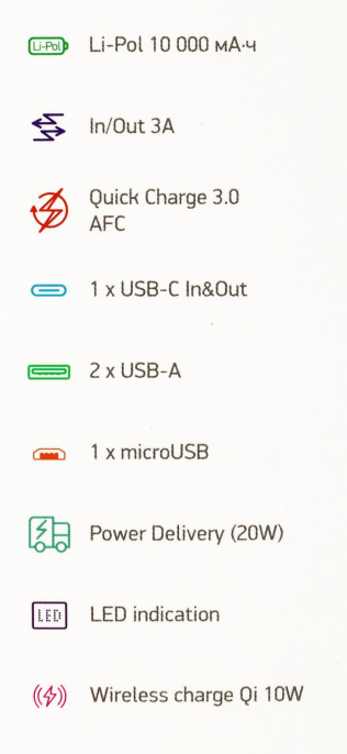 Мобильный аккумулятор Digma DGPQ10E 10000mAh QC3.0/PD3.0 20W 3A 2xUSB-A/USB-C беспров.зар. белый DGPQ10E20PWT