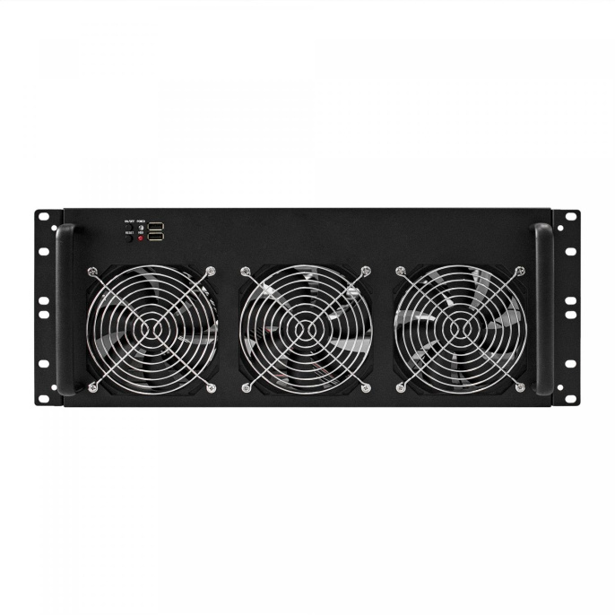 Корпус для майнинга ExeGate Pro 8-650 <без БП, 2*USB, 6*fan 120мм, места под: 8 видеокарт, 1 БП, RM 4U> EX288960RUS