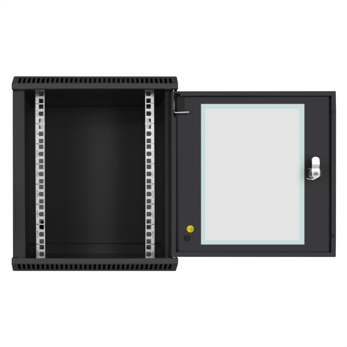 Шкаф телекоммуникационный 10" настенный 9U ExeGate EC-WM-9U.280.G.BLACK (10”, 9U, 350x280x420mm (ШхГхВ), передняя дверь закаленное стекло, пыле- и влагозащита IP23, черный RAL 9004) EX298626RUS