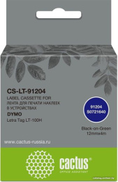 Картридж ленточный Cactus CS-LT-91204 91204 черный на зеленом 12x4 для Dymo Letra Tag LT-100H без чипа