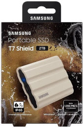 2ТБ Внешний диск SSD Samsung T7 Shield, USB-C, запись - 1000МБ/с, чтение - 1050МБ/с, бежевый [mu-pe2t0k/ww]