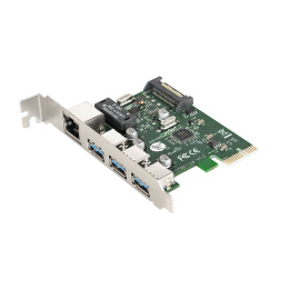 Контроллер сетевой ExeGate EXE-361 (PCI-E x1 v2.0, LAN UTP 1000Mbps + 3*USB3.0 ext., разъем доп.питания, Chipset VL805 + RTL8153B) EX283714RUS