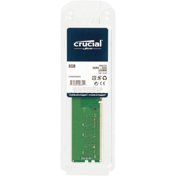 Модуль памяти Crucial CT8G4DFRA32A 8GB DDR4 3200 DIMM Non-ECC, CL22, 1.2V, RTL 903549