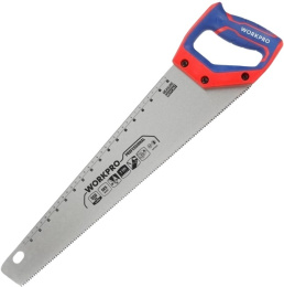 Ножовка WorkPro WP215035 350мм эргономичная ручка, со шкалой, прочное пильное полотно SK5, острые трехгранные зубья, конструкция 11 TPI, подходит для быстрой резки древесины, бамбука, ПВХ
