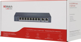 Коммутатор HiWatch DS-S1008P 8x100Мбит/с 2x1Гбит/с 8PoE 8PoE+ 60W неуправляемый