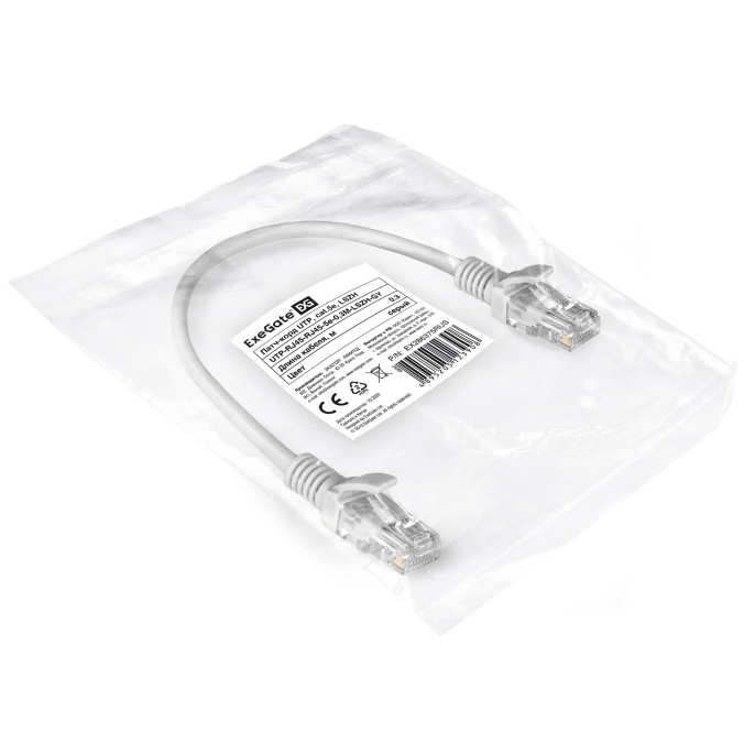 Патч-корд LSZH ExeGate UTP-RJ45-RJ45-5e-0,3M-LSZH-GY, UTP, cat.5e, 0.3м, серый EX286375RUS