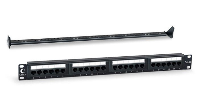 Cabeus PL-24-Cat.5e-Dual IDC Патч-панель 19" (1U), 24 порта RJ-45, категория 5e, Dual IDC, с задним кабельным организатором