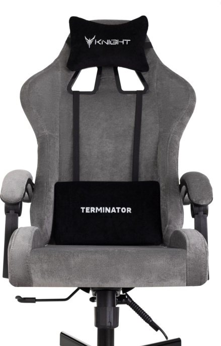 Кресло игровое Knight Terminator серый Light-19 с подголов. крестов. металл