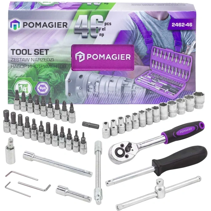 Набор инструмента POMAGIER 46 предметов 1/4 (6-гран.)(4-14мм) POM-2462-46(60436)