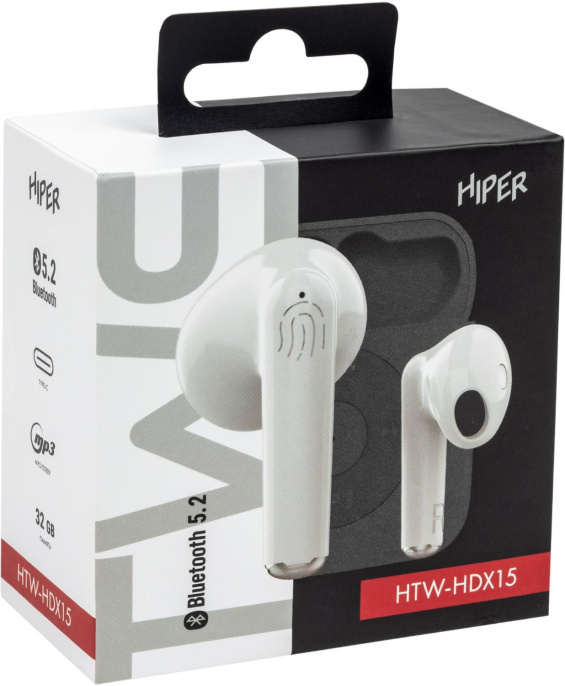 Наушники HIPER TWS MP3 HDX15, Bluetooth, вкладыши, белый [htw-hdx15]
