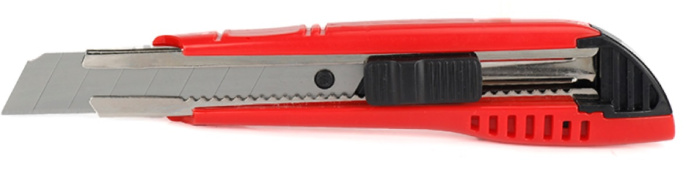 Нож строительный WorkPro WP212013 18мм (ударопрочный корпус из АБС-пластика, отщелкивающиеся бывшие в употреблении лезвия для получения новой режущей кромки)