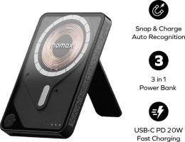 Внешний аккумулятор Momax IP131 1-Power X Pro 5000mAh Черный IP131HKD совместимость с MagSafe, 20 Вт PD и быстрая зарядка Qualcomm Quick Charge 3.0, возможность зарядки