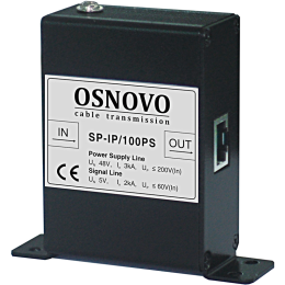 Устройство грозозащиты OSNOVO SP-IP/100PS для локальной вычислительной сети скорость до 100Мбит/с с защитой линий PoE af/at, метод B, контакты 4/5, 7/8 , двухступенчатая защита. 1 вход RJ45-мама