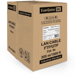 Кабель ExeGate Special FUTP4-C5e-CCA-S24-IN-PVC-GY-305 FTP 4 пары кат.5e CCA, 0.5мм (24AWG), экран, 305м, серый, PVC EX190970RUS