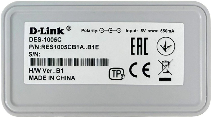 Коммутатор DES-1005C Unmanaged Switch 5x100Base-TX, plastic case DES-1005C/F6/E