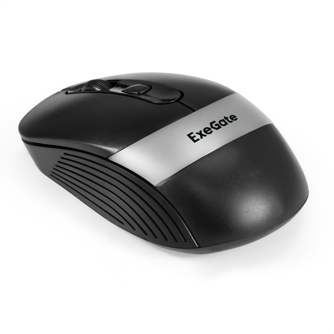 Беспроводная мышь ExeGate Professional Standard FG-10 Grey радиоканал 2,4 ГГц, USB, оптическая, 1200dpi, 4D, 4 кнопки и колесо прокрутки, черная, серая вставка, RTL EX298895RUS