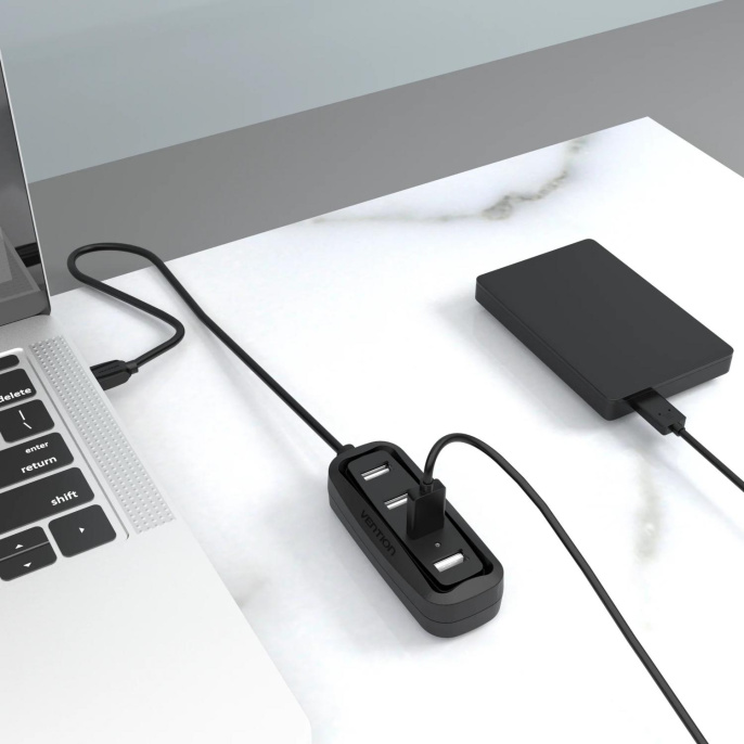 Концентратор Vention USB 2.0 на 4 порта Черный (VAS-J43-B015)