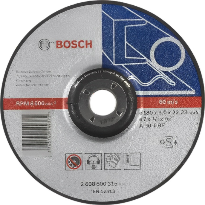 Обдирочный круг Bosch 180х6x22.23мм Expert for Metal 2.608.600.315 выпуклый, для больших угловых шлифовальных машин со стандартной стопорной гайкой, стекловолоконная сетка, диаметр: 180 мм, посадочный диаметр: 22,23 мм