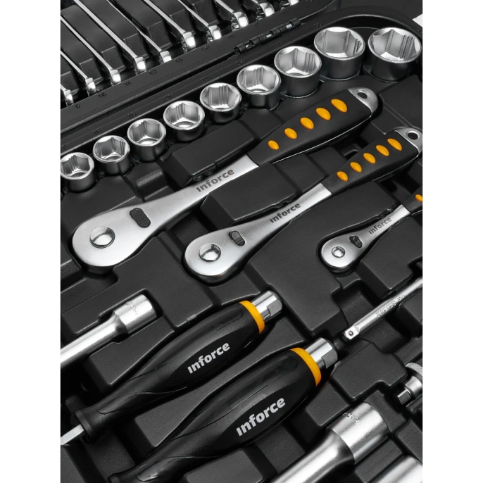 Набор инструментов Inforce 120 предметов 1/2" & 3/8" & 1/4", Сталь Cr-V, Профессиональный, 06-07-20