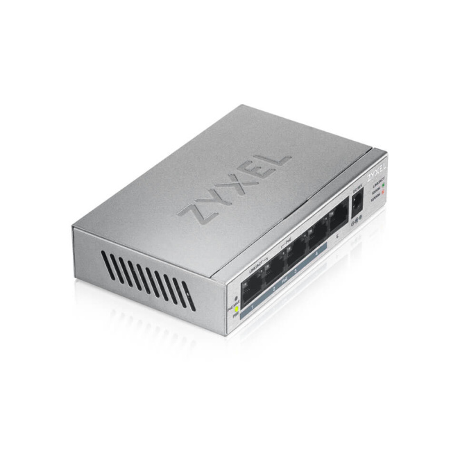 Коммутатор/ ZYXEL GS1005HP Switch PoE +, 5xGE 4xPoE + , desktop, metal, silent, PoE budget 60 W (GS1005HP-EU0101F)