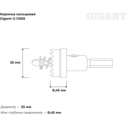 Коронка кольцевая 25 мм Gigant G-11305