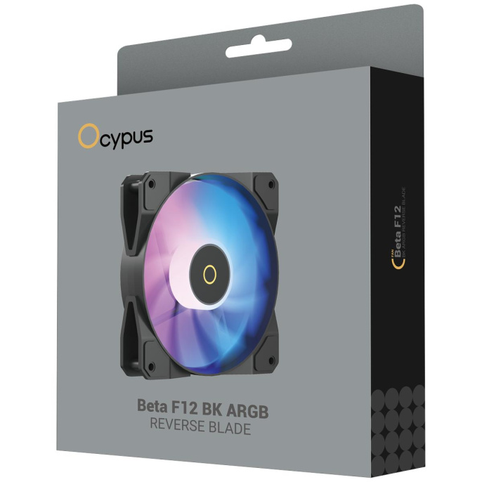 Вентилятор для корпуса Ocypus Beta F12 BK ARGB REVERSE BLADE, 120x120x25mm, 3-PIN, 800-1600 RPM, 29 DBA MAX, HYDRO BEARING