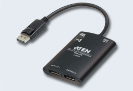 Разветвитель, электрон. ATEN VS92DP-AT, DisplayPort, 1 2 устройства, 3 м. макс.разр.до 3840x2160 60Гц/30Гц 4:4:4 8 бит один выход/два выхода режим MST/SST , F, без шнуров, USB power, max data rate 21.6 гбит/с;DP 1.2/HDCP1.3