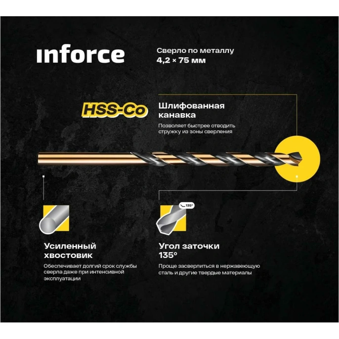 Сверло по металлу HSS-Co 4.2х75х43 мм Inforce 11-01-720
