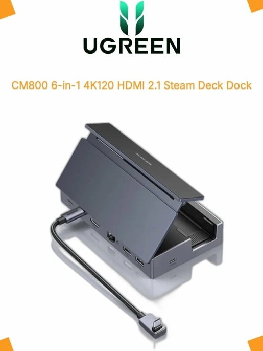 Док-станция UGREEN CM800 75126 6-in-1 1×USB-C&1×HDMI&1×USB-C&2×USB-A&1×RJ45 Docking Station. Цвет: черный
