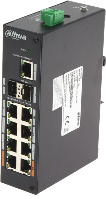 Коммутатор Dahua DH-PFS3211-8GT-120 защищенный 11-портовый гигабитный коммутатор с 8-РОЕ портами, неуправляемый; 2*1000 Base-X, 1*10/100/1000 Base-T, 8*10/100/1000 Base-T PoE порты , мощность PoE портов: 1 и 5 ≤60Вт, порты: 2-4 и 6-8 ≤30Вт, Всего: ≤120В