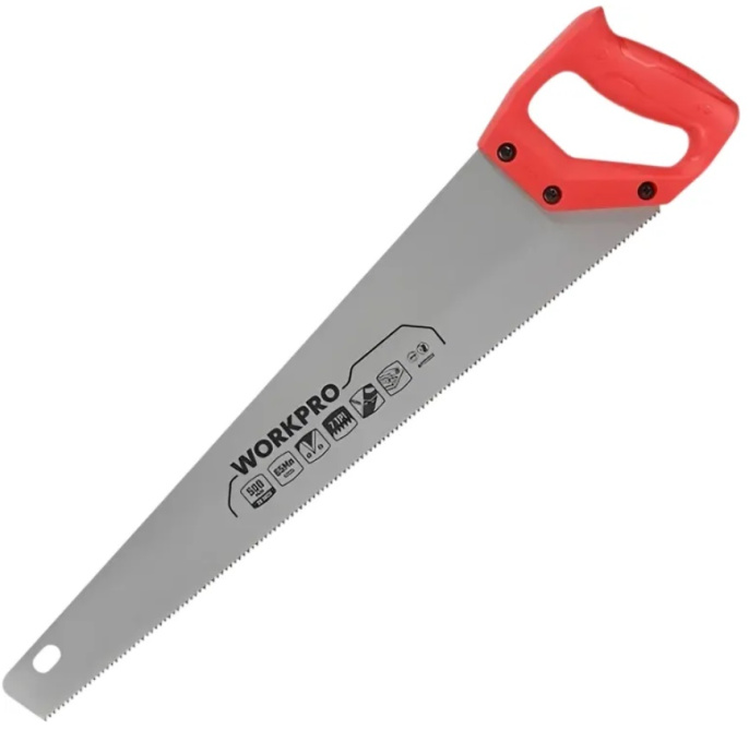 Ножовка WorkPro WP215004 550мм (эргономичная ручка, пильное полотно 65-миллиметровой толщины с точными заточными зубьями, долговечное, подходит для быстрой резки дерева, бамбука, ПВХ и других материалов)
