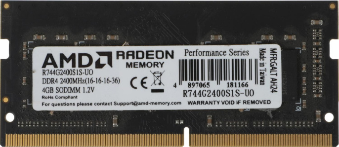 Память DDR4 4Gb 2400MHz AMD R744G2400S1S-UO Radeon R7 Performance Series OEM PC4-19200 CL17 SO-DIMM 260-pin 1.2В OEM