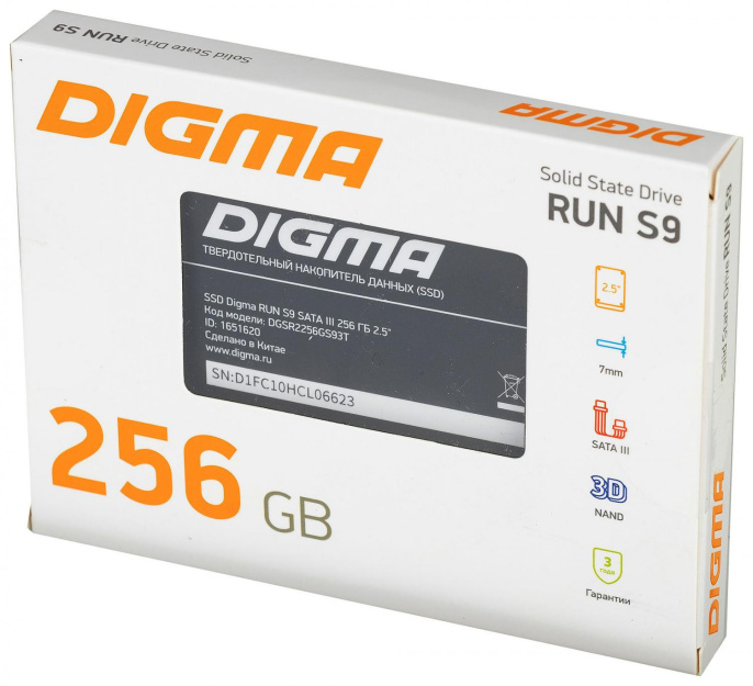 SSD накопитель Digma Run S9 DGSR2256GS93T 256ГБ, 2.5", SATA III, SATA, rtl