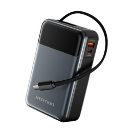 Power Bank Vention 20000mAh USB-C + USB-C/USB-A со встроенным кабелем 65W с LED Дисплеем, шт. FHYB0